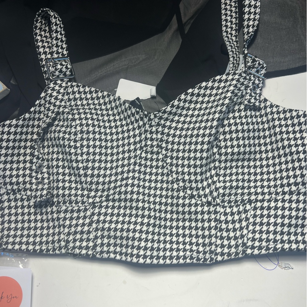 Divided Black and White Houndstooth Crop Top
